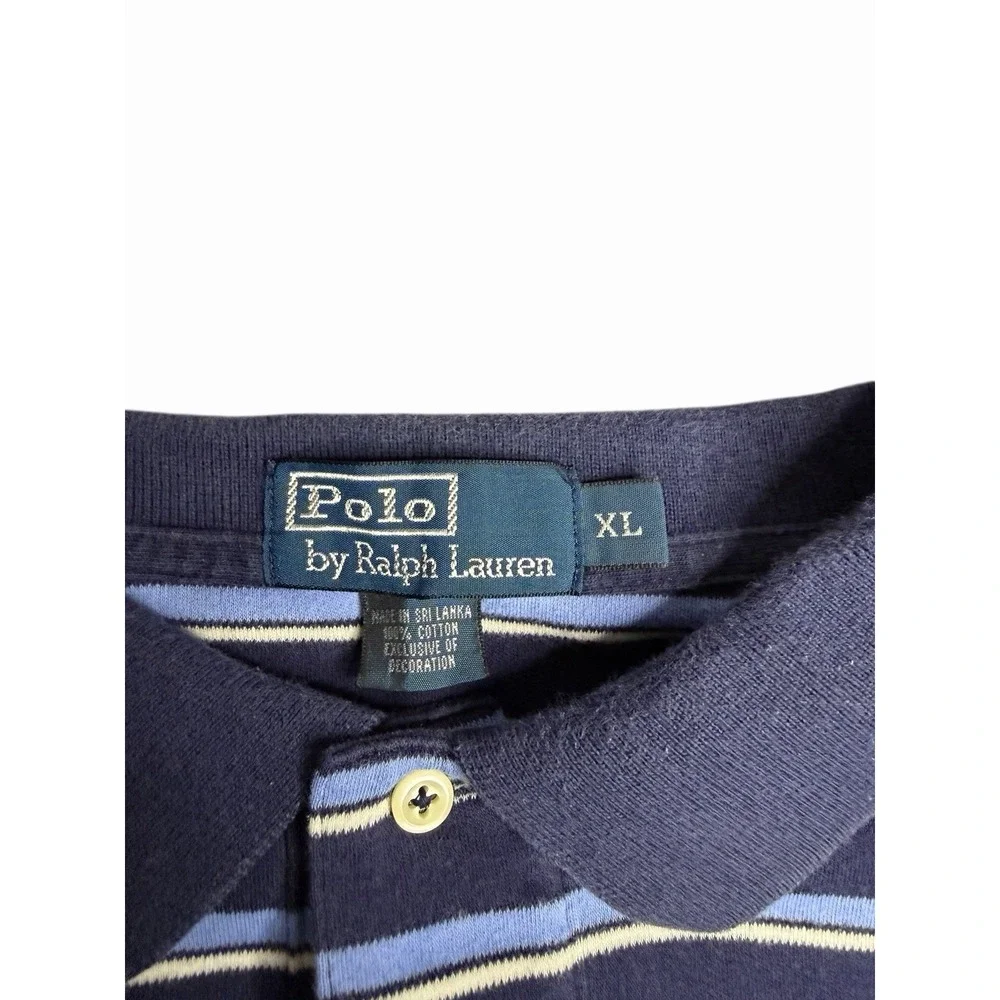 Polo Ralph Lauren Polo Shirt Mens XL Blue Striped Short Sleeve‎ Cotton